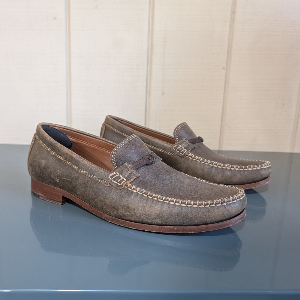 Trask Mens Brown Leather Hand Sewn Moc Toe Leather Bit Loafers 10M